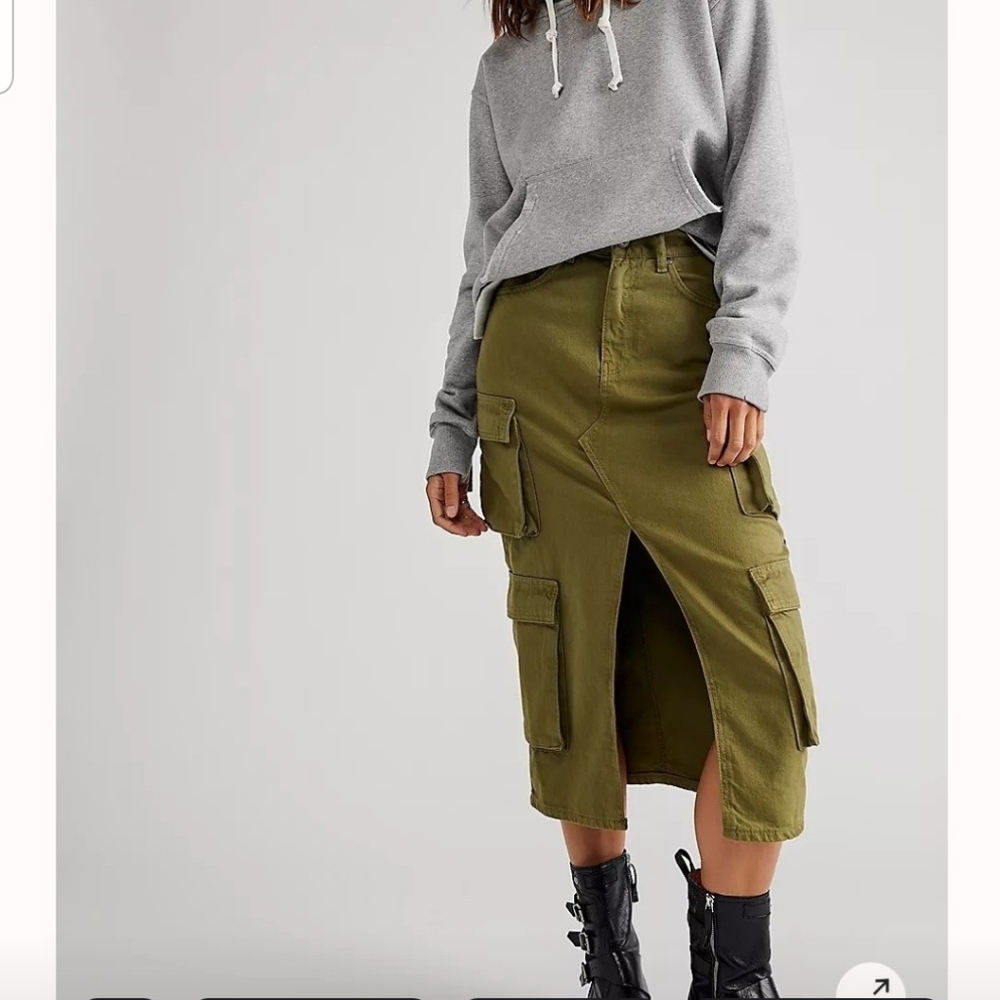 The Ragged Priest Olive Green Cargo Midi Skirt